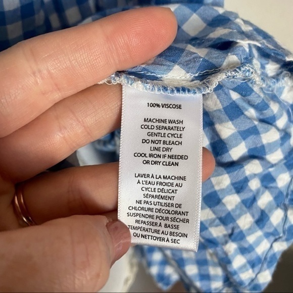 BeachLunchLounge • Blue White Gingham Plaid Off Shoulder Blouse - Picture 3 of 4